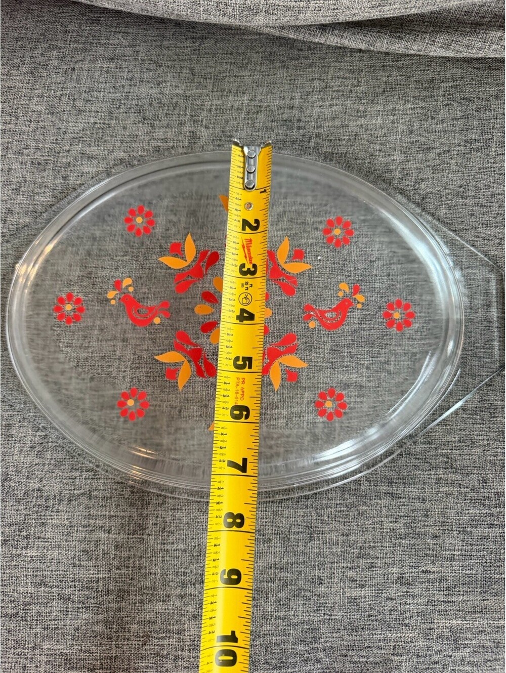 Vintage Pyrex Friendship Pattern Oval Casserole Lid 1970s Red Orange Birds - Picture 5 of 5